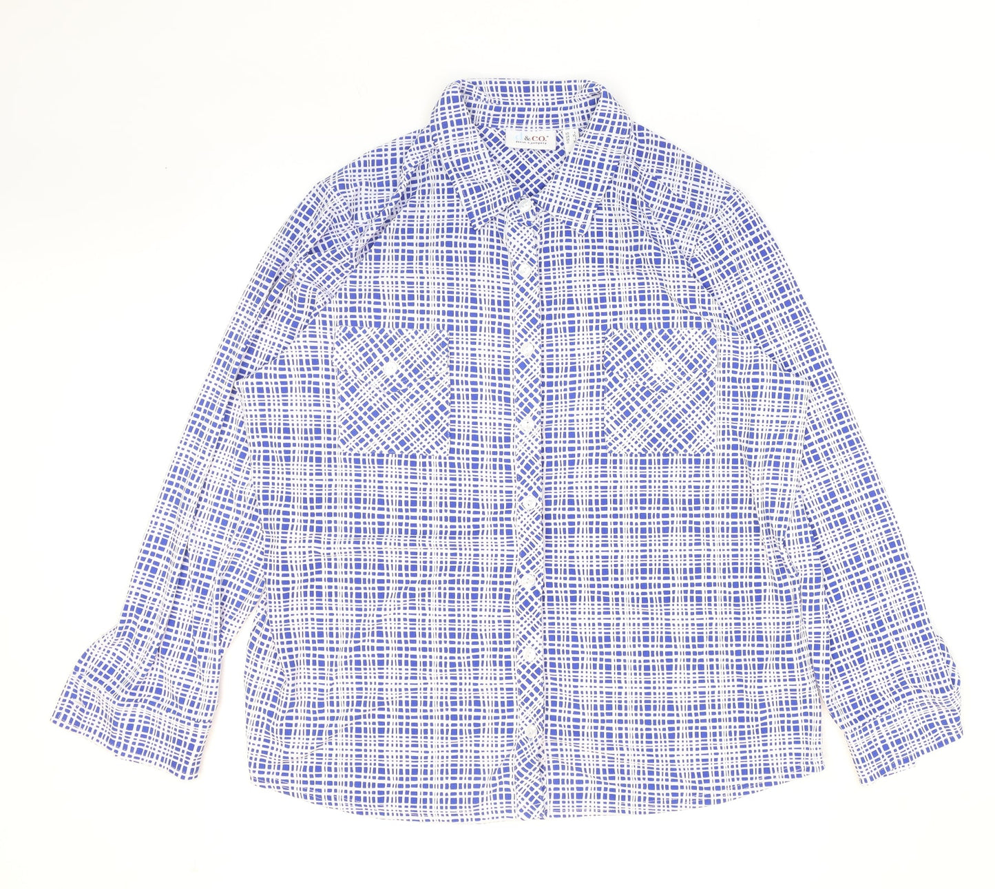 Womens UK Size XL D&Co. Blue Basic Button-Up