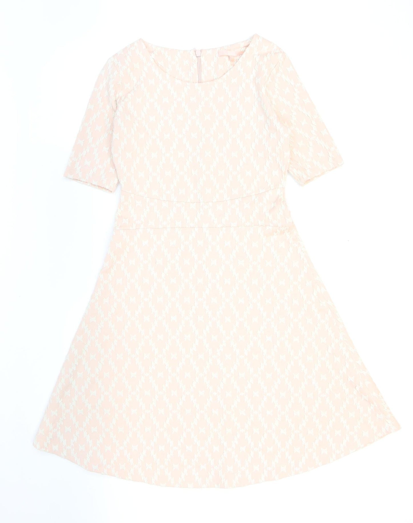 NEXT Womens Pink Geometric Cotton Skater Dress Size 10 Round Neck Zip