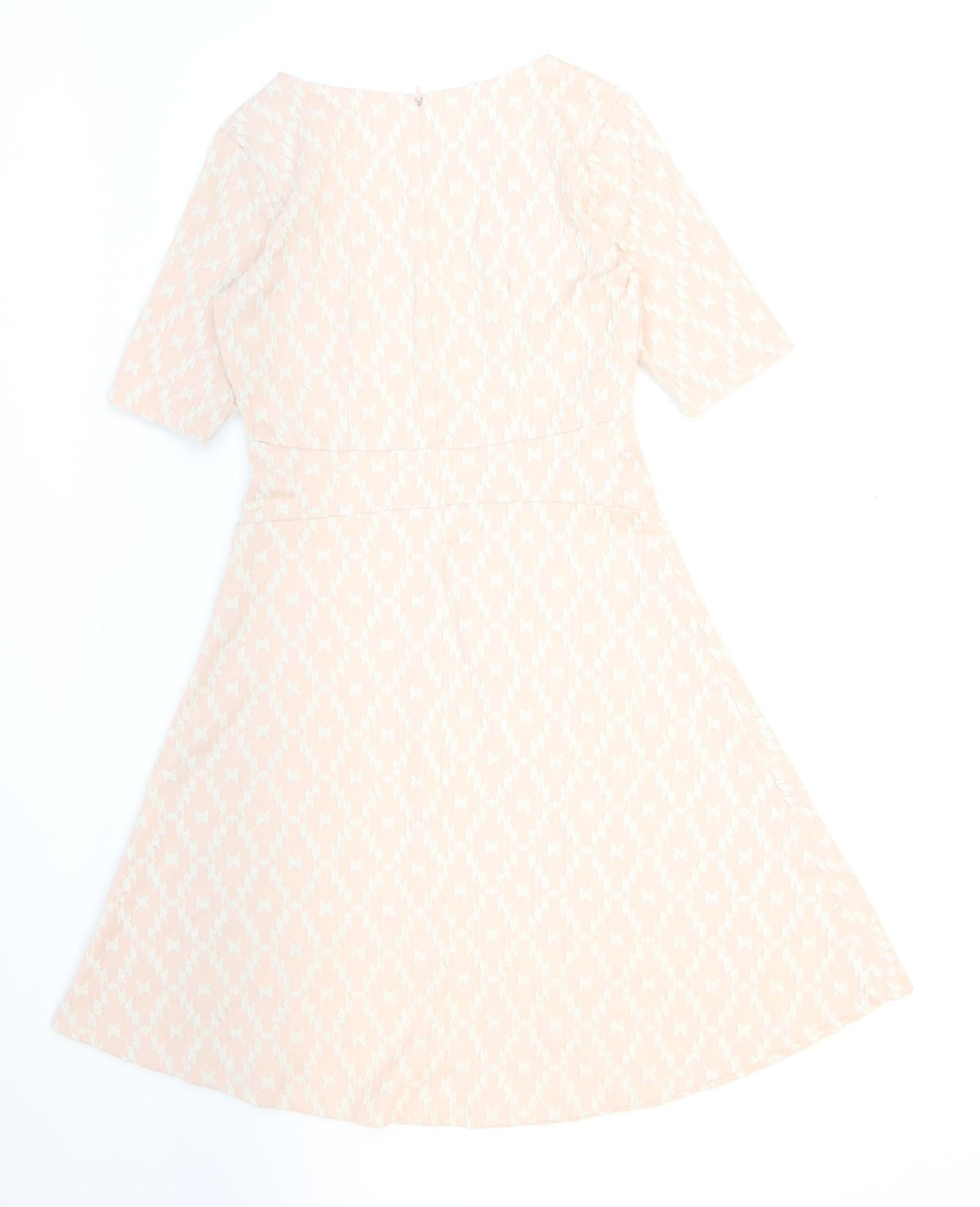 NEXT Womens Pink Geometric Cotton Skater Dress Size 10 Round Neck Zip