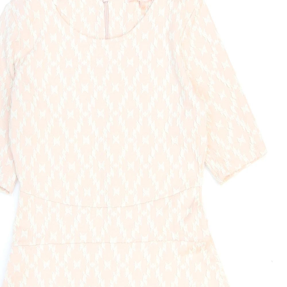 NEXT Womens Pink Geometric Cotton Skater Dress Size 10 Round Neck Zip