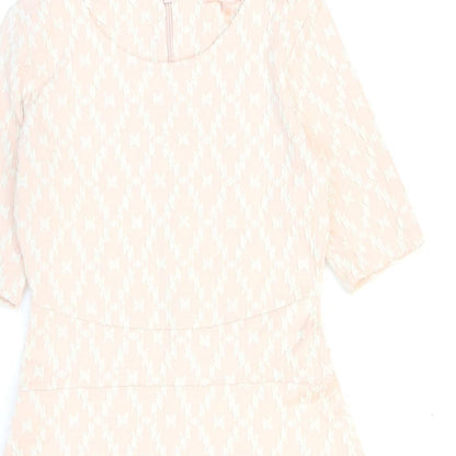 NEXT Womens Pink Geometric Cotton Skater Dress Size 10 Round Neck Zip