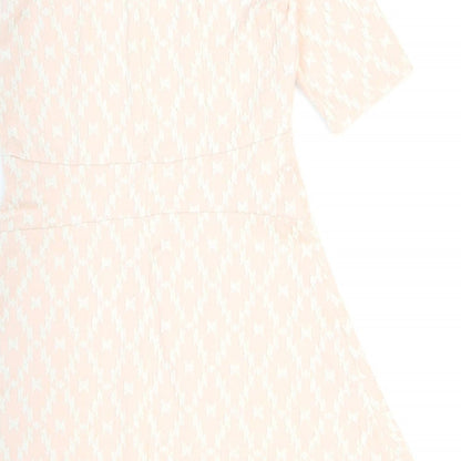 NEXT Womens Pink Geometric Cotton Skater Dress Size 10 Round Neck Zip