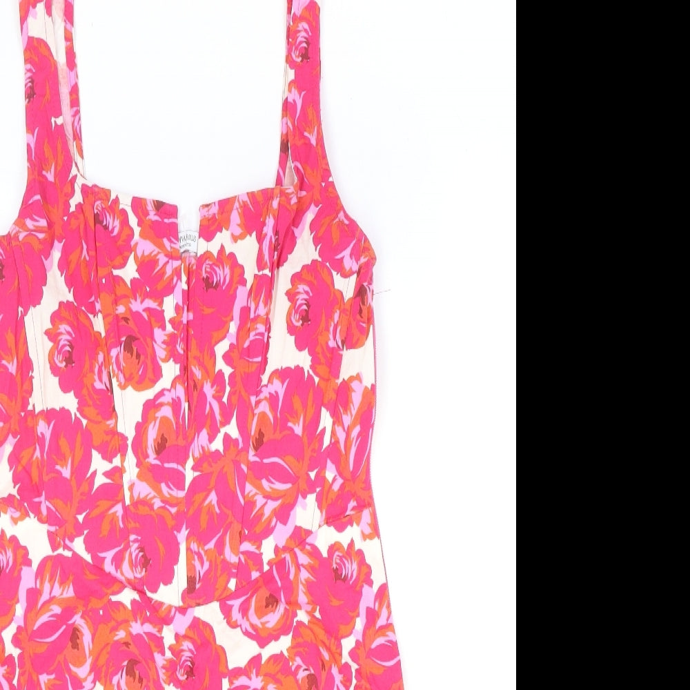 Stradivarius Womens Pink Floral Polyester Bodycon Size M V-Neck Zip