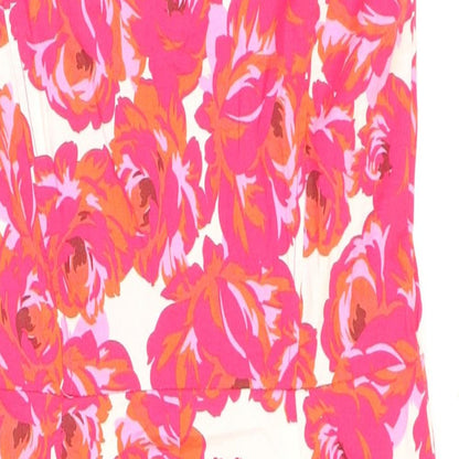 Stradivarius Womens Pink Floral Polyester Bodycon Size M V-Neck Zip