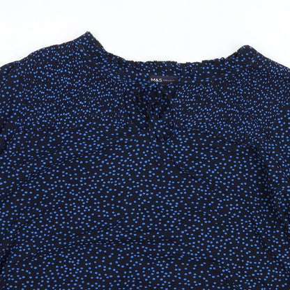 Marks and Spencer Womens Blue Polka Dot Viscose Basic Blouse Size 10 Collared