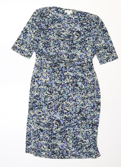 Monsoon Womens Multicoloured Floral Cotton Bodycon Size 12 Cowl Neck Pullover