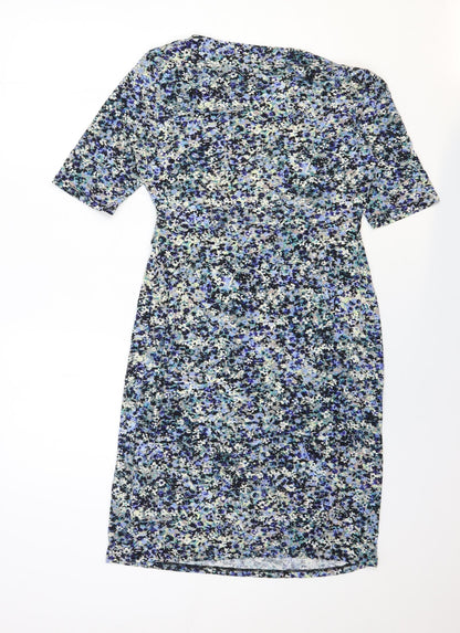 Monsoon Womens Multicoloured Floral Cotton Bodycon Size 12 Cowl Neck Pullover