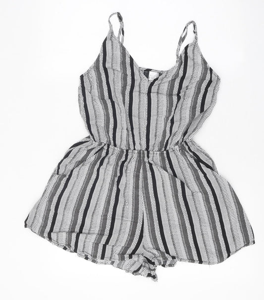 H&M Womens Black Geometric Viscose Romper One-Piece Size 6 L10 in Pullover