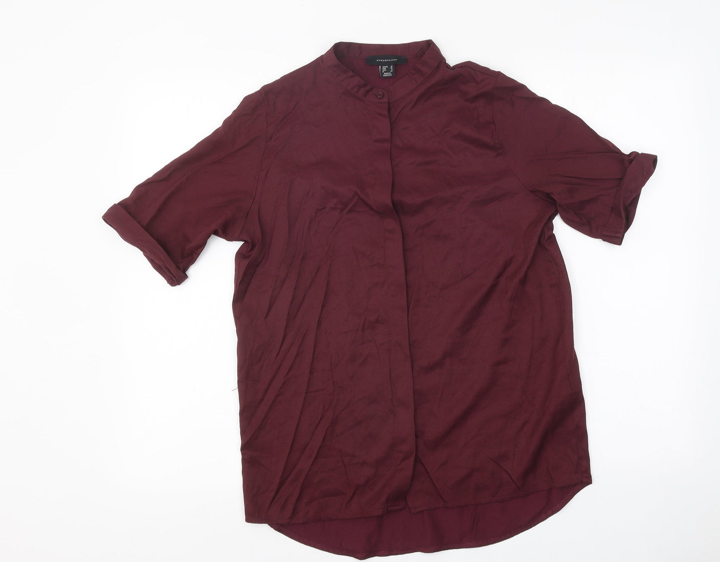 Primark Womens Red Viscose Basic Button-Up Size 10 Collared