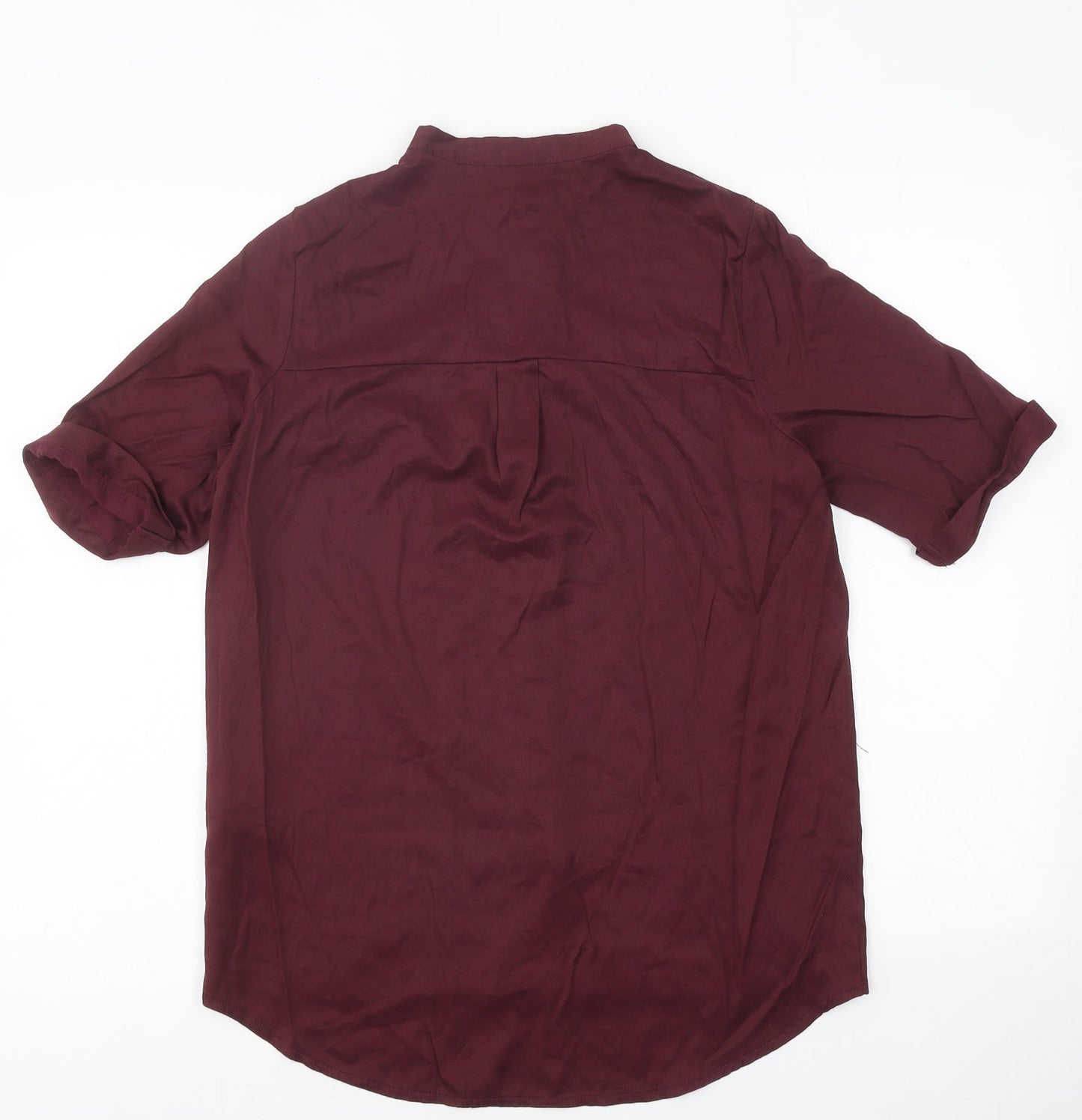 Primark Womens Red Viscose Basic Button-Up Size 10 Collared