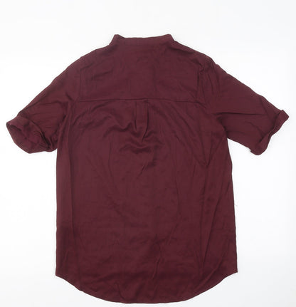 Primark Womens Red Viscose Basic Button-Up Size 10 Collared