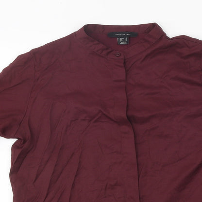 Primark Womens Red Viscose Basic Button-Up Size 10 Collared