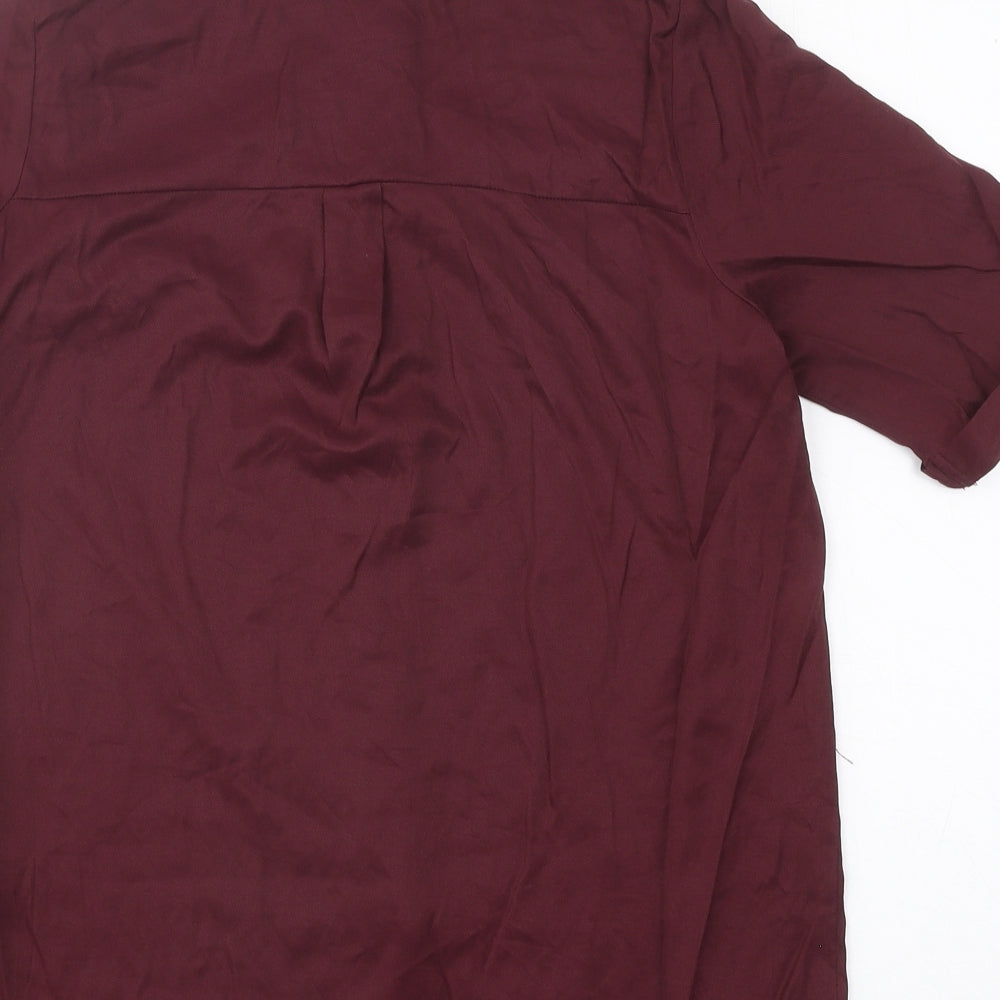 Primark Womens Red Viscose Basic Button-Up Size 10 Collared