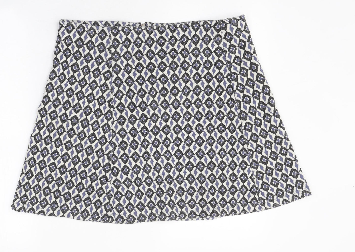 INDISKA Womens White Geometric Cotton A-Line Skirt Size L Zip