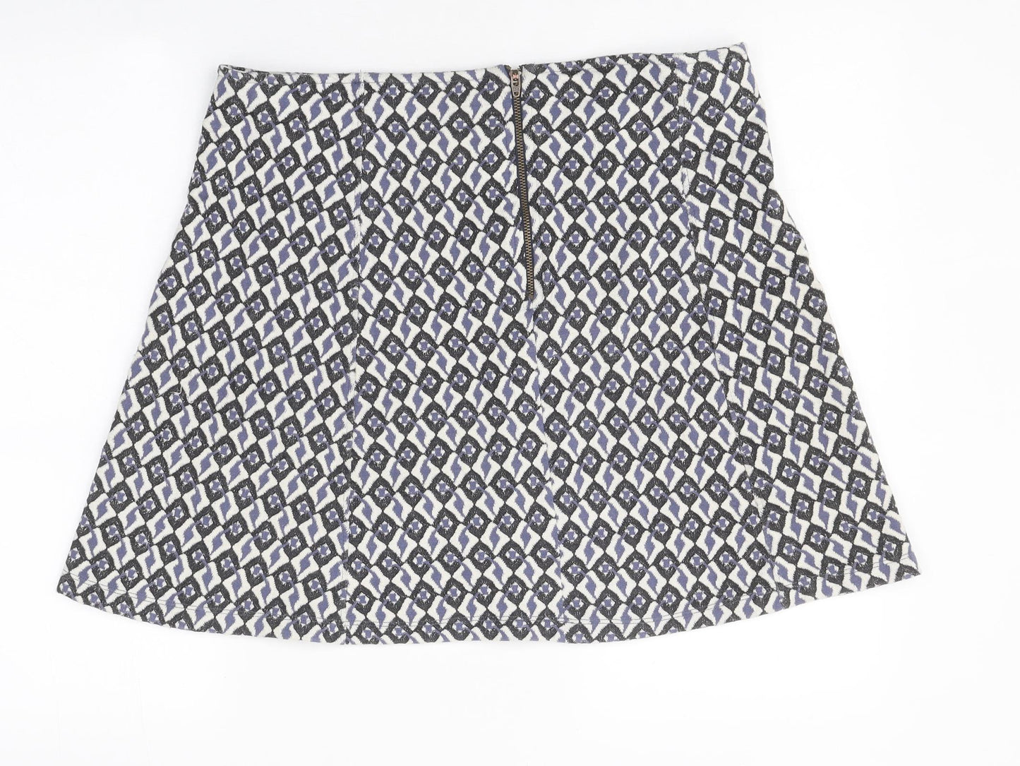 INDISKA Womens White Geometric Cotton A-Line Skirt Size L Zip