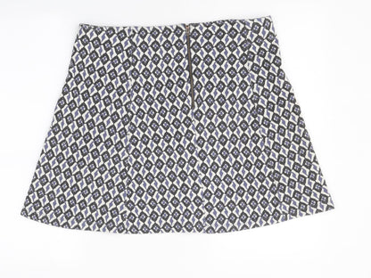 INDISKA Womens White Geometric Cotton A-Line Skirt Size L Zip