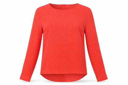 New Look Womens Red Polka Dot Polyester Basic Blouse Size 6 Round Neck