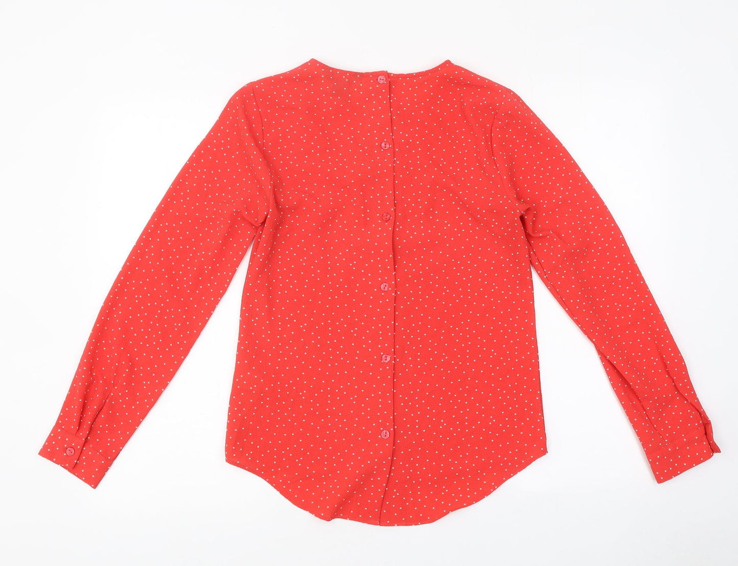 New Look Womens Red Polka Dot Polyester Basic Blouse Size 6 Round Neck
