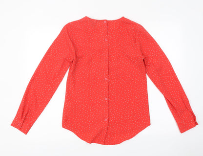 New Look Womens Red Polka Dot Polyester Basic Blouse Size 6 Round Neck