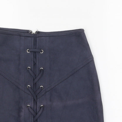 Ally Womens Blue Polyester A-Line Skirt Size 10 Zip - Lace Up Detail