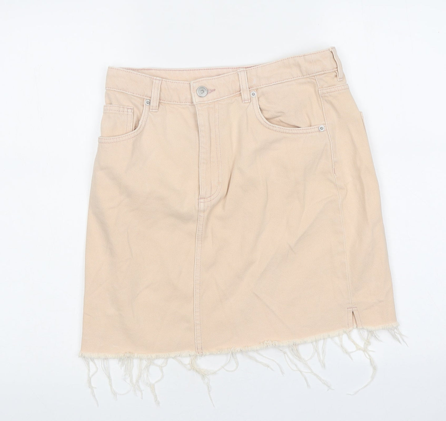 H&M Womens Orange Cotton Mini Skirt Size 10 Zip