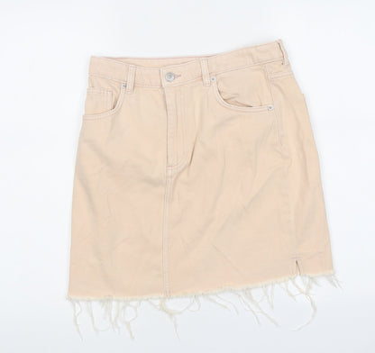 H&M Womens Orange Cotton Mini Skirt Size 10 Zip