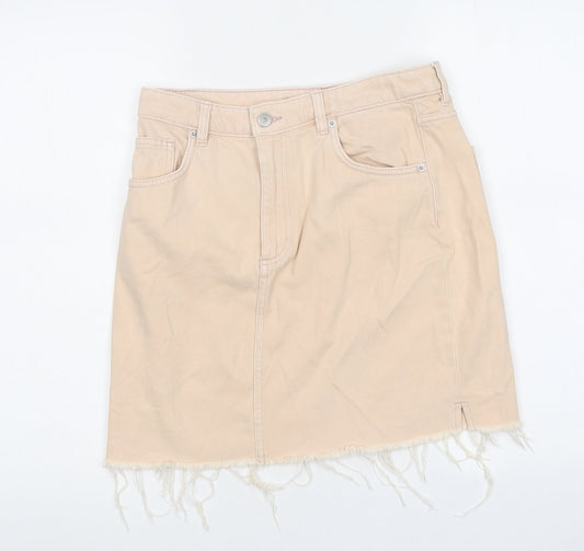 H&M Womens Orange Cotton Mini Skirt Size 10 Zip
