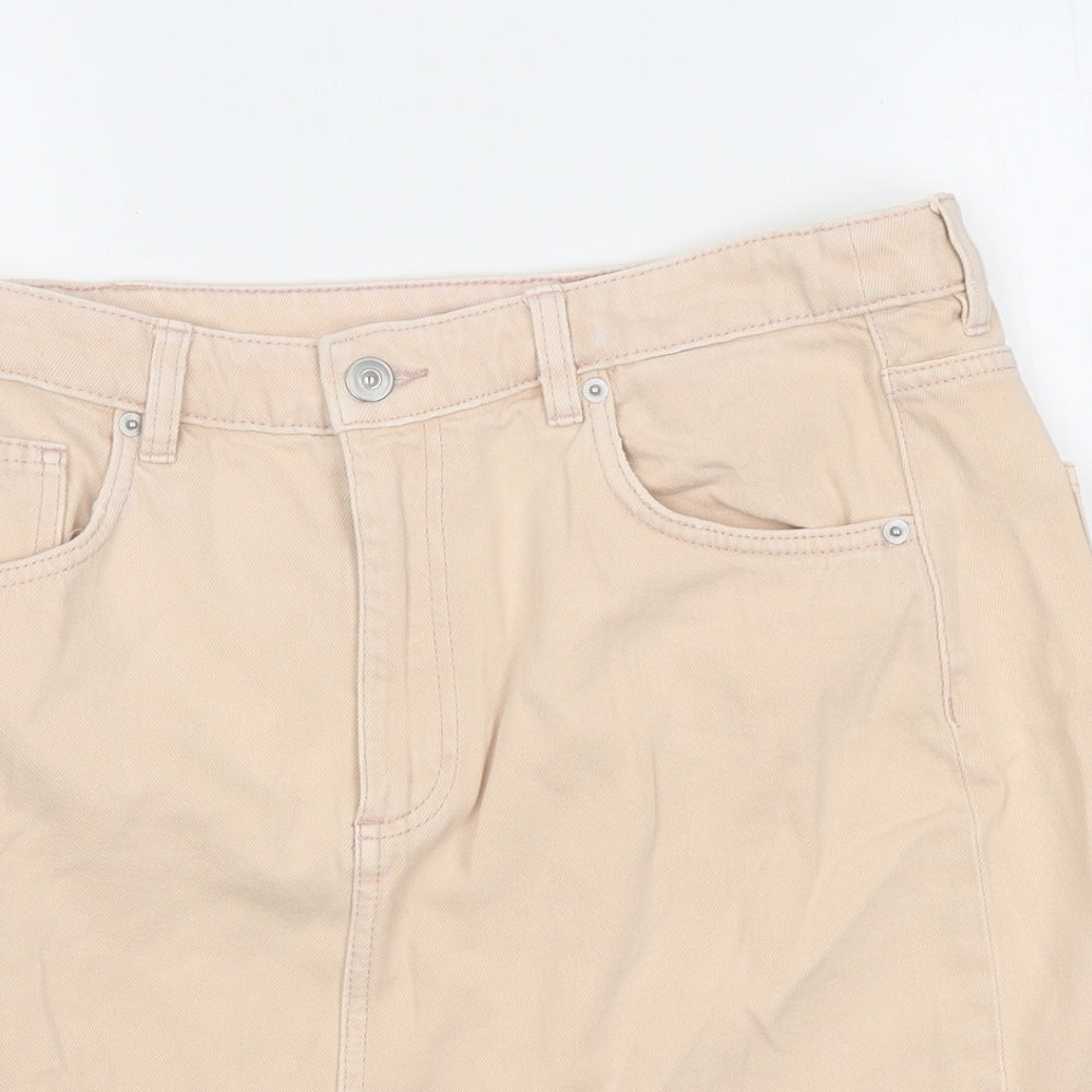H&M Womens Orange Cotton Mini Skirt Size 10 Zip