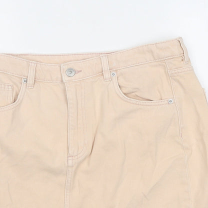 H&M Womens Orange Cotton Mini Skirt Size 10 Zip
