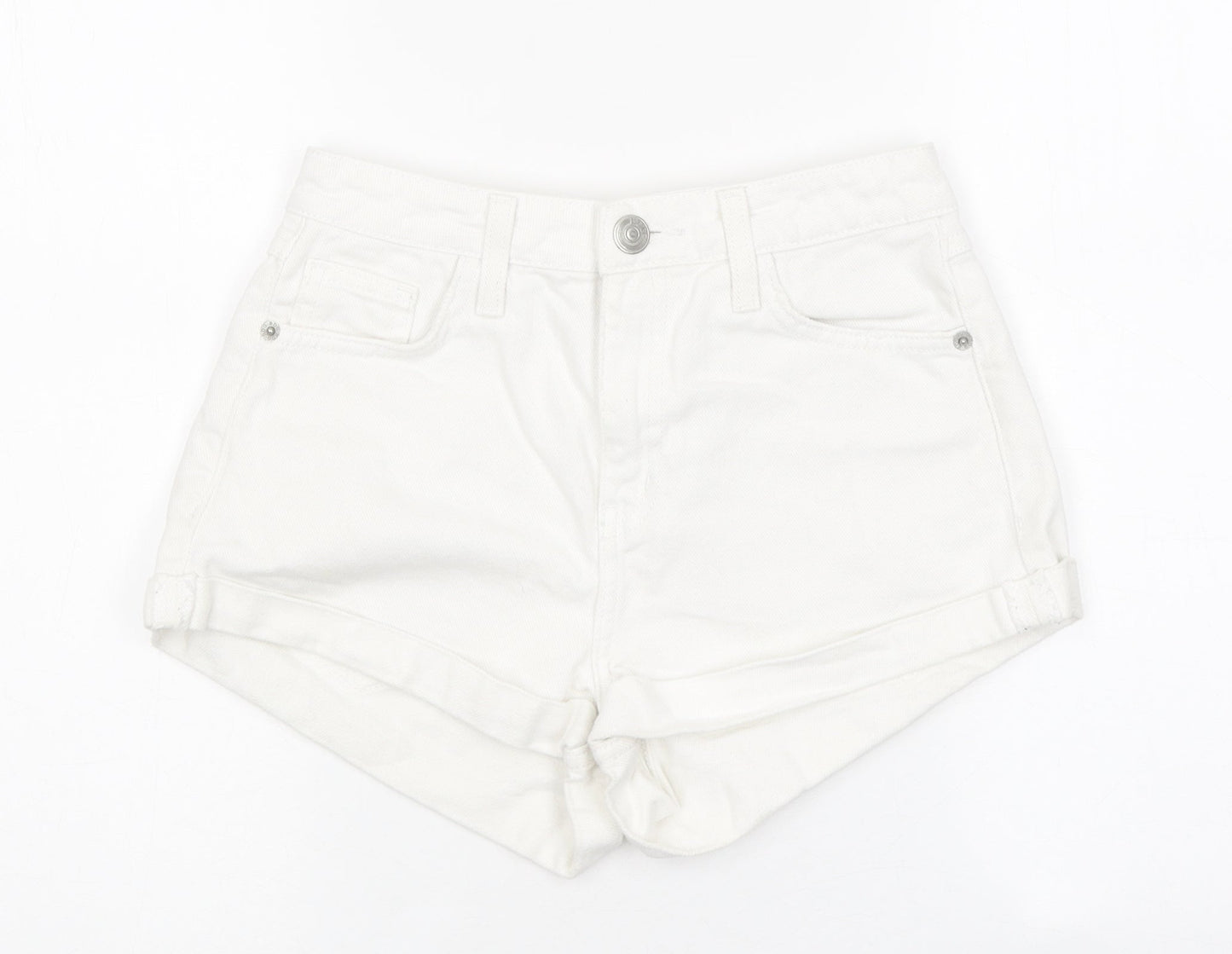 BMG Womens White 100% Cotton Boyfriend Shorts Size 30 in L10 in Regular Zip