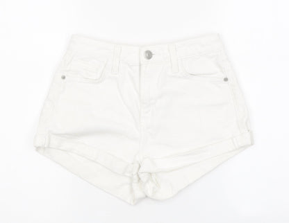 BMG Womens White 100% Cotton Boyfriend Shorts Size 30 in L10 in Regular Zip
