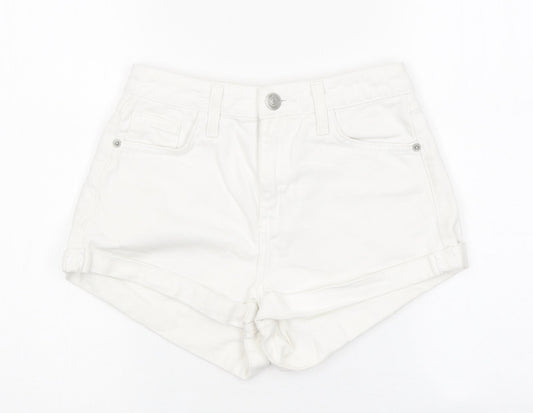 Bonmarché G Womens White 100% Cotton Boyfriend Shorts Size 30 in L10 in Regular Zip