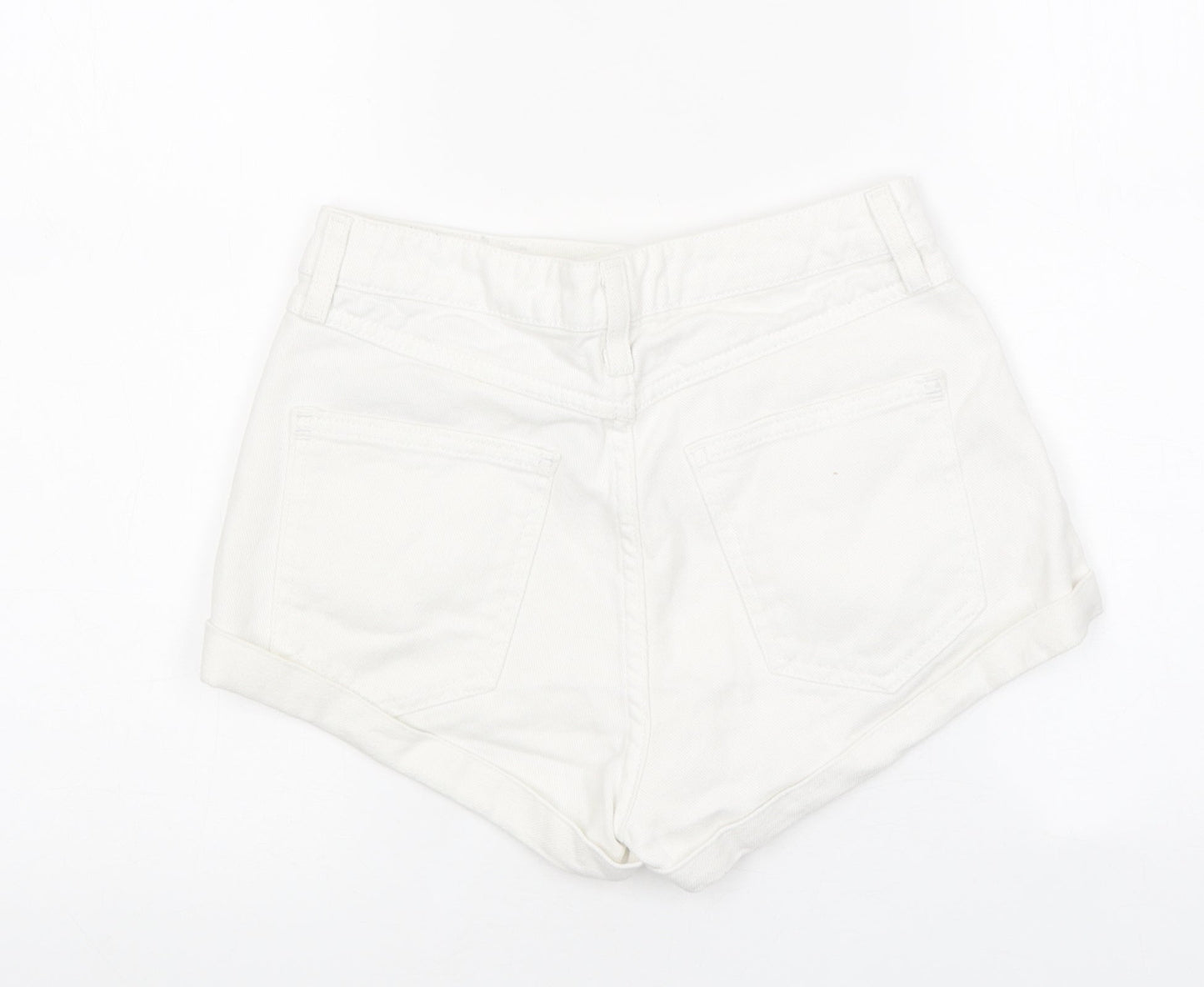 BMG Womens White 100% Cotton Boyfriend Shorts Size 30 in L10 in Regular Zip