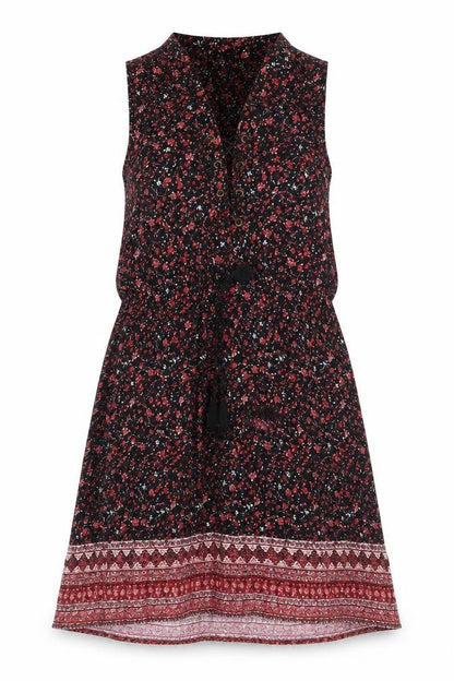 Forever 21 Womens Black Floral Viscose Sheath Size S V-Neck Pullover - Lace Up Detail