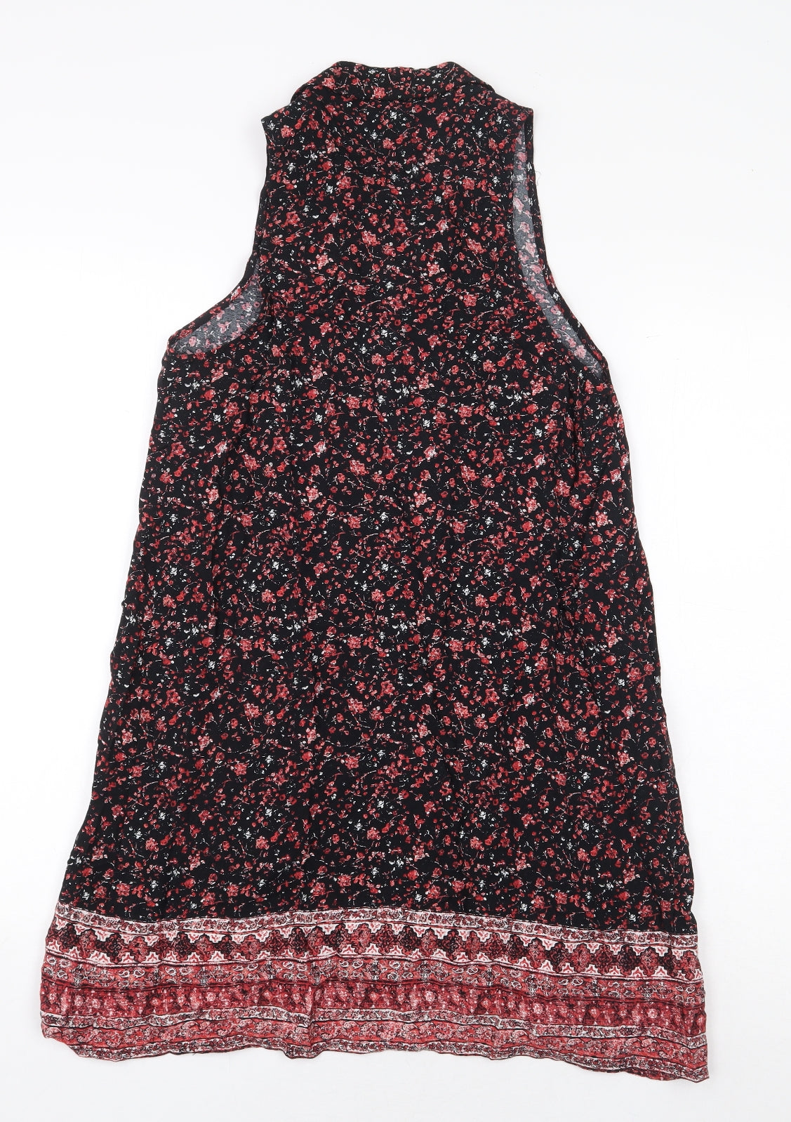 FOREVER 21 Womens Black Floral Viscose Sheath Size S V-Neck Pullover - Lace Up Detail