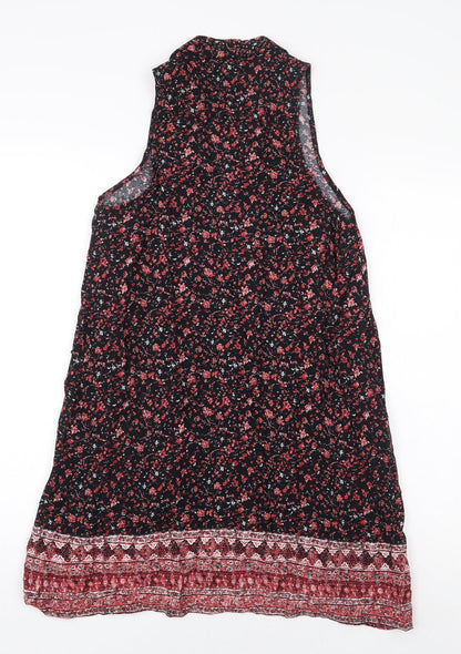 FOREVER 21 Womens Black Floral Viscose Sheath Size S V-Neck Pullover - Lace Up Detail