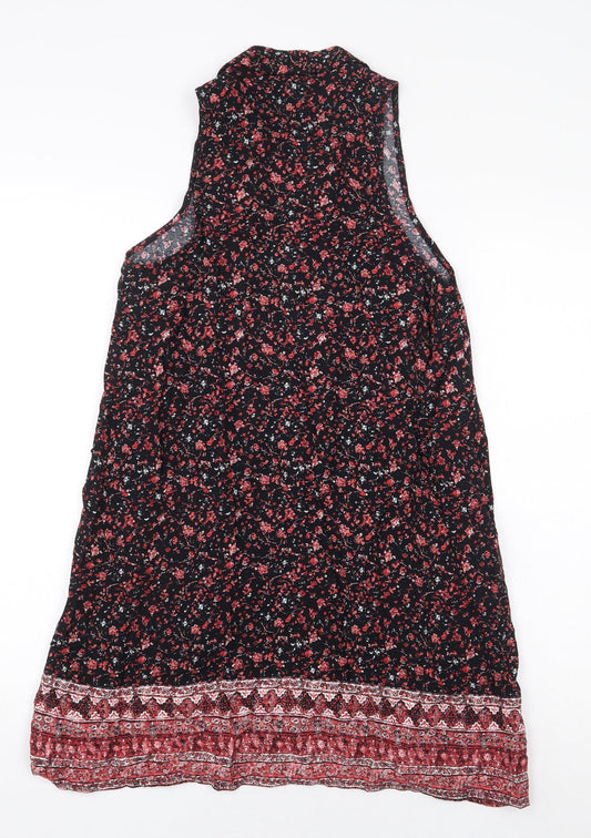 FOREVER 21 Womens Black Floral Viscose Sheath Size S V-Neck Pullover - Lace Up Detail