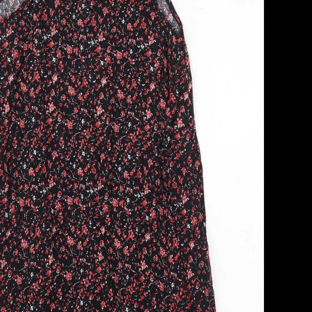 FOREVER 21 Womens Black Floral Viscose Sheath Size S V-Neck Pullover - Lace Up Detail