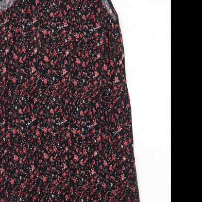 FOREVER 21 Womens Black Floral Viscose Sheath Size S V-Neck Pullover - Lace Up Detail