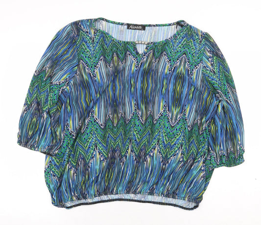 Alexara Womens Green Geometric Polyester Basic Blouse Size 20 Boat Neck