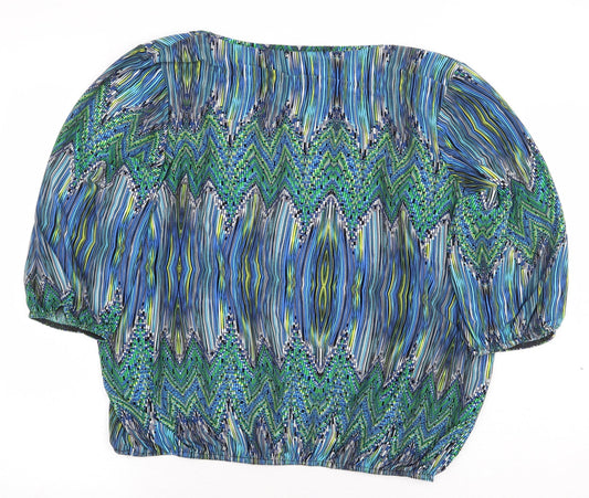 Alexara Womens Green Geometric Polyester Basic Blouse Size 20 Boat Neck