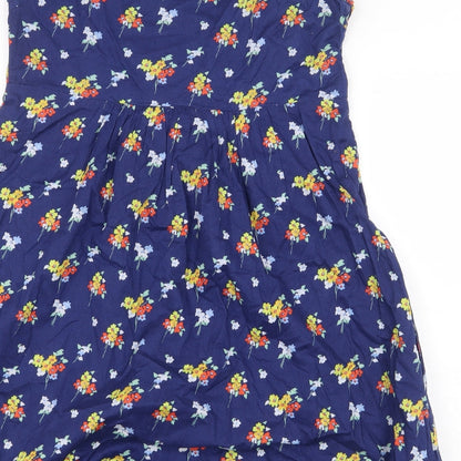 Jack Wills Womens Blue Floral 100% Cotton A-Line Size 8 Scoop Neck Button