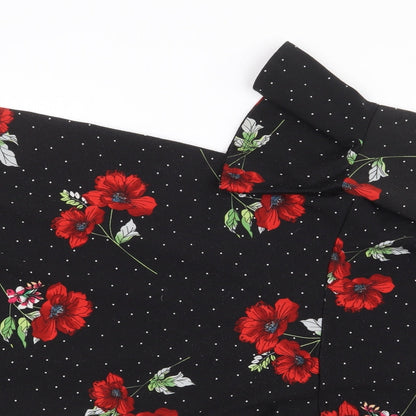 Paraphrase Womens Black Floral Polyester A-Line Size S Boat Neck Pullover