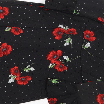 Paraphrase Womens Black Floral Polyester A-Line Size S Boat Neck Pullover