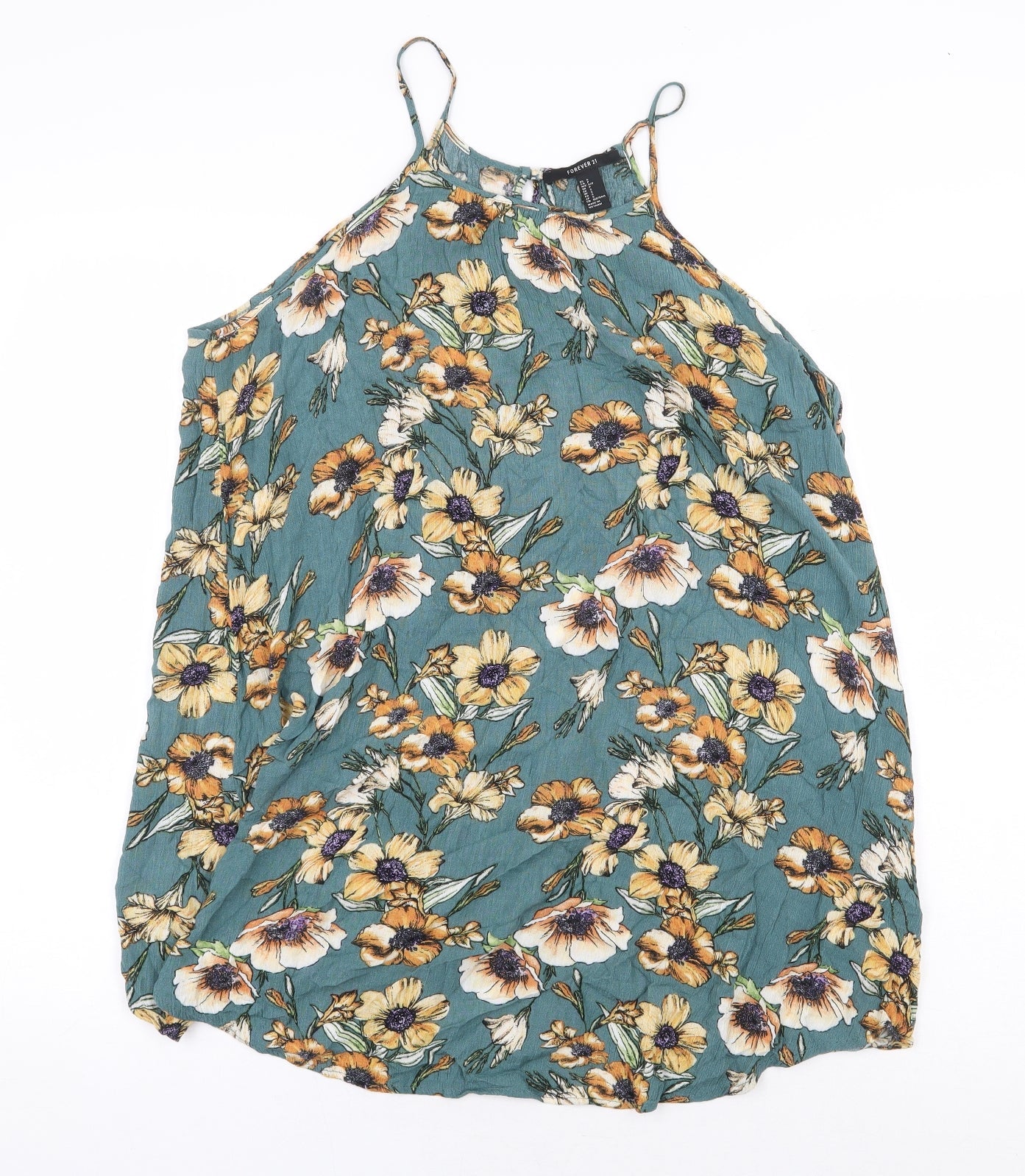 FOREVER 21 Womens Green Floral Rayon A-Line Size S Boat Neck Pullover