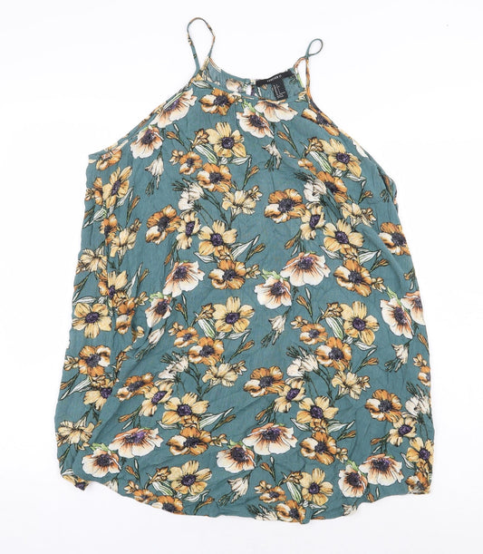 FOREVER 21 Womens Green Floral Rayon A-Line Size S Boat Neck Pullover