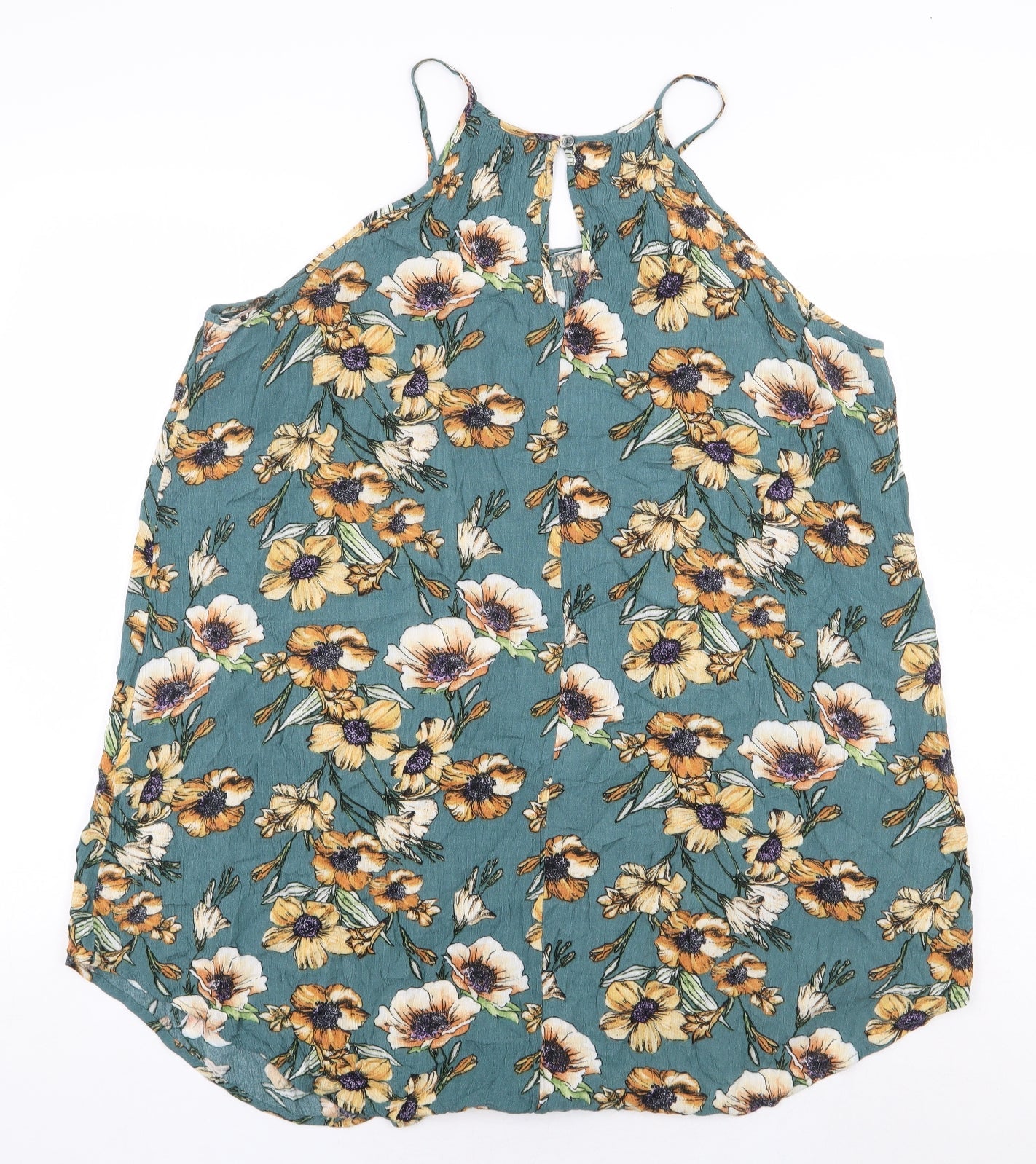 FOREVER 21 Womens Green Floral Rayon A-Line Size S Boat Neck Pullover