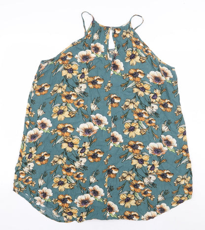 FOREVER 21 Womens Green Floral Rayon A-Line Size S Boat Neck Pullover