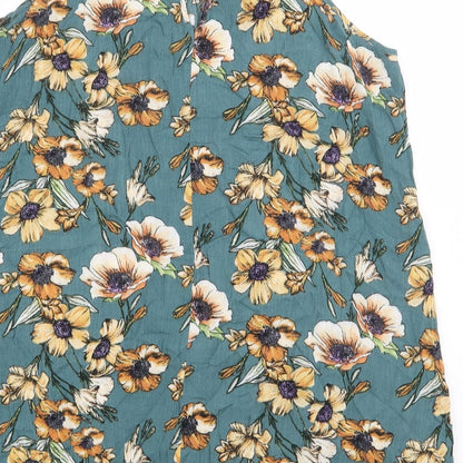 FOREVER 21 Womens Green Floral Rayon A-Line Size S Boat Neck Pullover