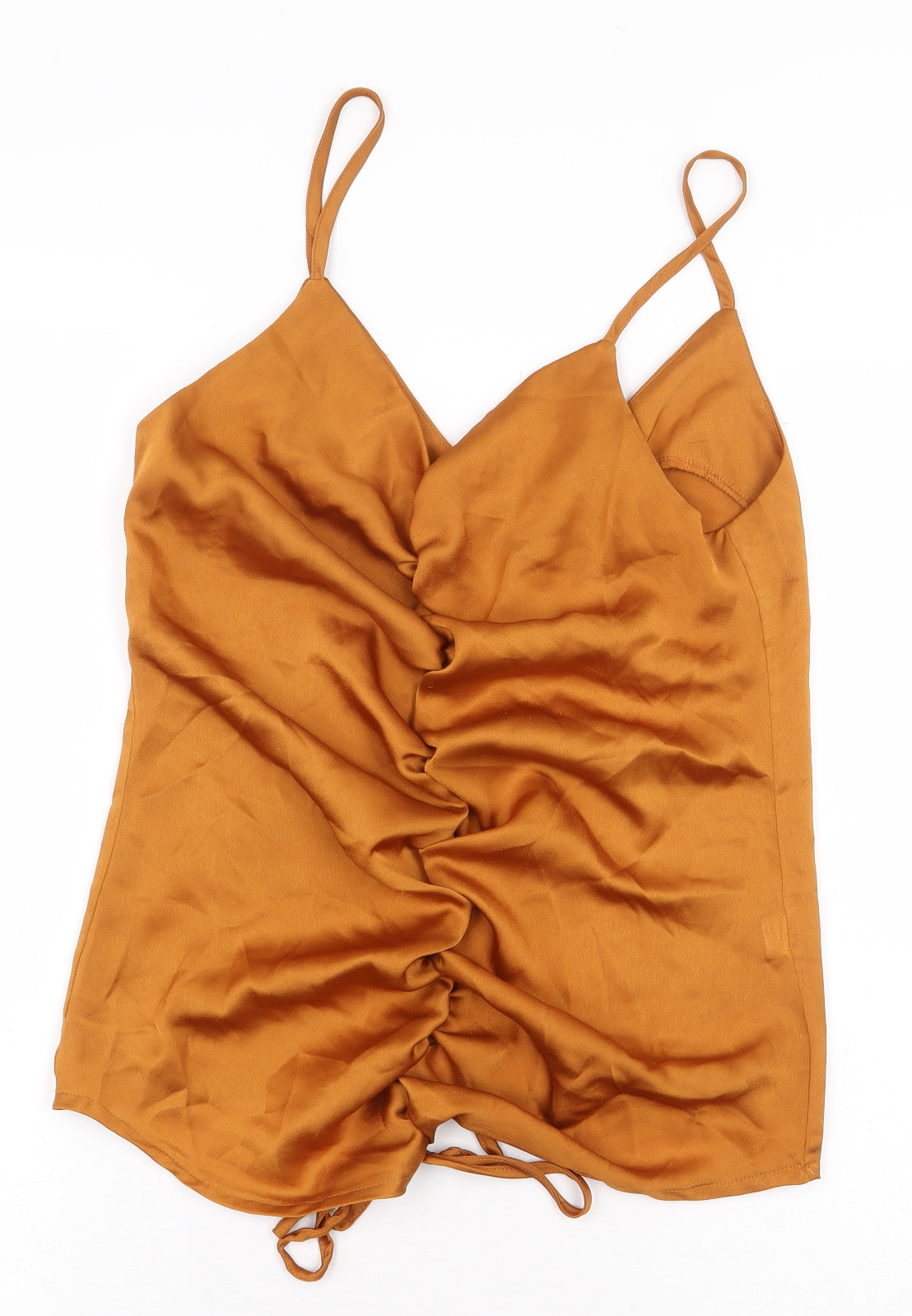 Boohoo Womens Yellow 100% Cotton Basic Blouse Size 10 V-Neck - Ruched